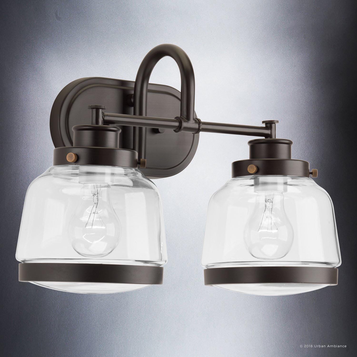 Urban Ambiance Luxury Industrial Chic Bathroom Vanity Light, Medium Size: 11.25' H x 16.25' W, with Art Deco Style Elements, Olde Bronze Finish, UHP2537, Nottingham Collection