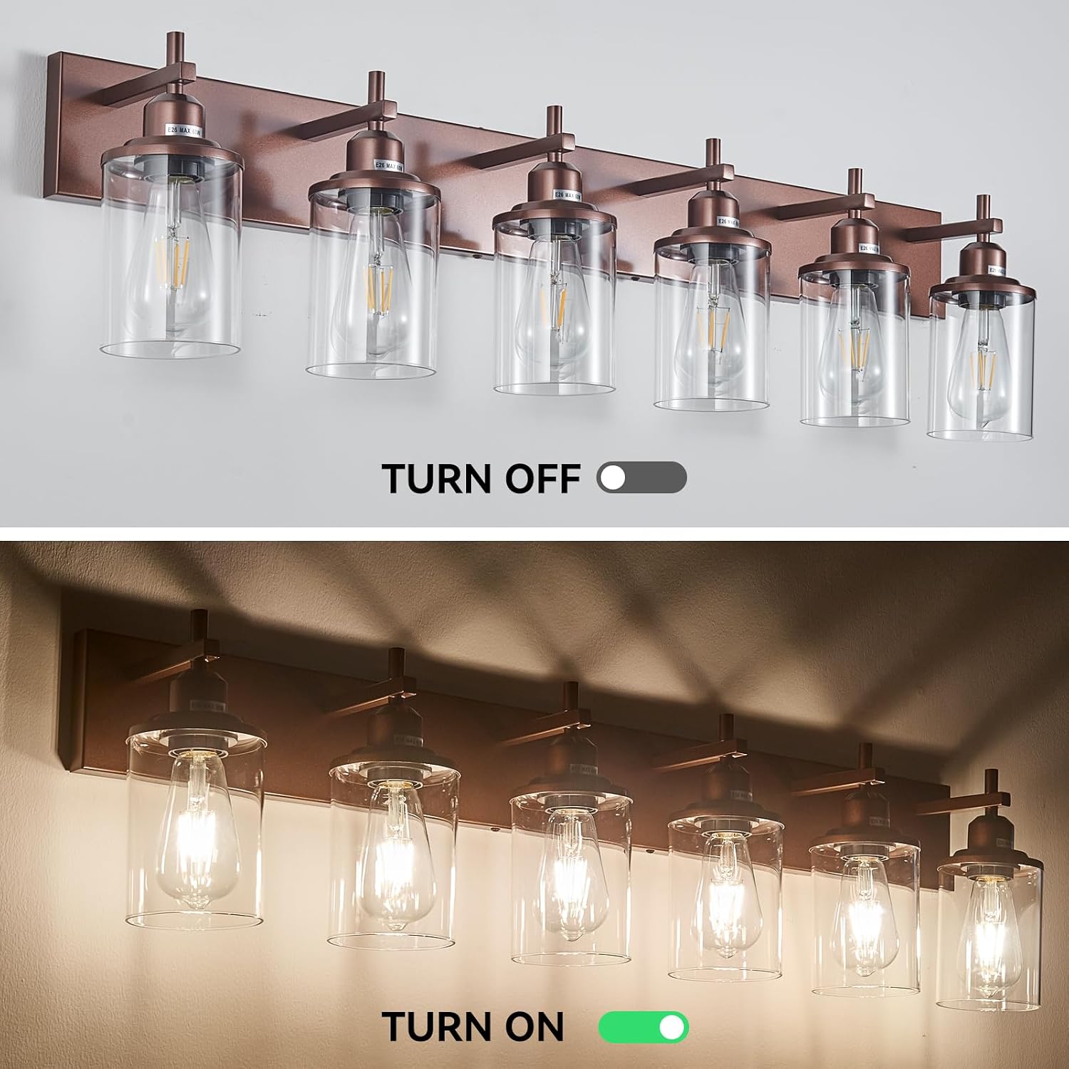 Lanhall 6-Light Bronze Bathroom Light Fixtures Over Mirror,Modern Bathroom Vanity Light with Clear Glass Shade, Wall Sconce for Bathroom Hallway Cabinet Bedroom Kitchen Living Room Foyer E26 Base