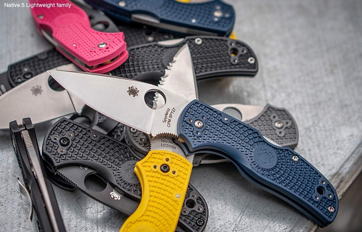 Spyderco Native 5 Lightweight Folding Knife with 2' CPM S110V Steel Blade and FRN Handle - EDC Knife for Men and Women, Perfect for Hunting, Tactical, Camping, Survival, Hiking - PlainEdge - C41PDBL5