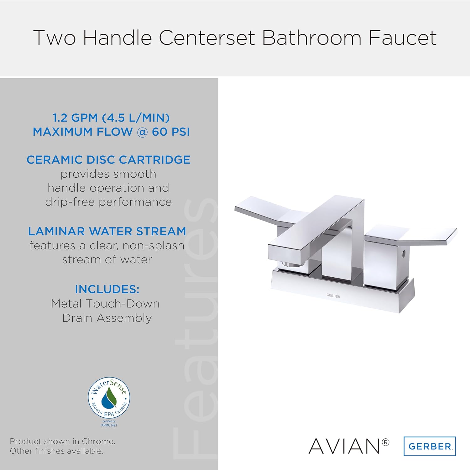 Gerber Avian 4 in. Centerset 2-Handle Bathroom Faucet with Metal Touch Down Drain, Brushed Nickel