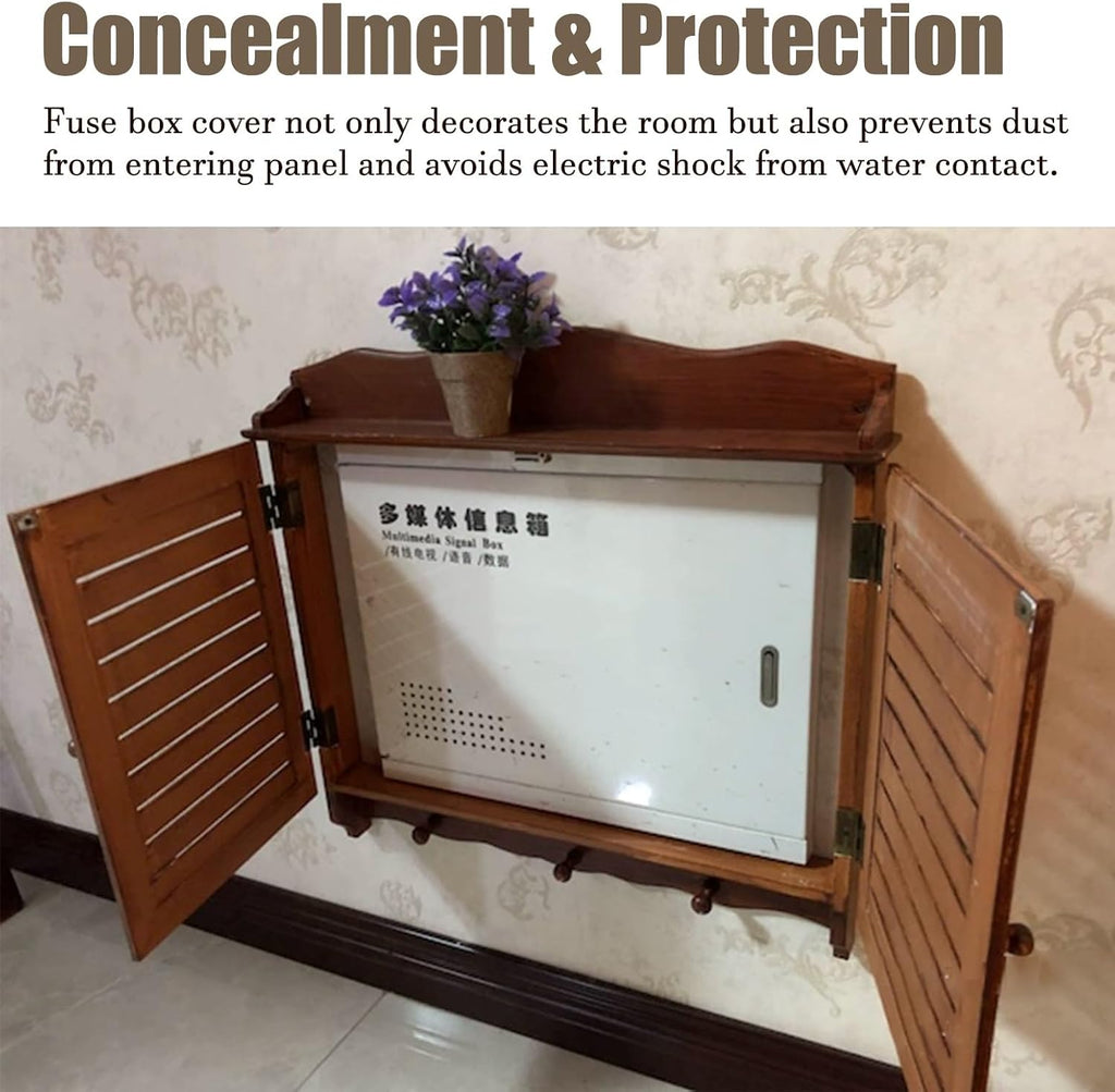 Electrical Panel Cover Breaker Box Cover Decorative with Hook, Hide WiFi Router Cover Cabinet Room Decor, Wall Mounted Vintage Electric Panel Cover, for Living Room(White,40x28CM-15.7x11)