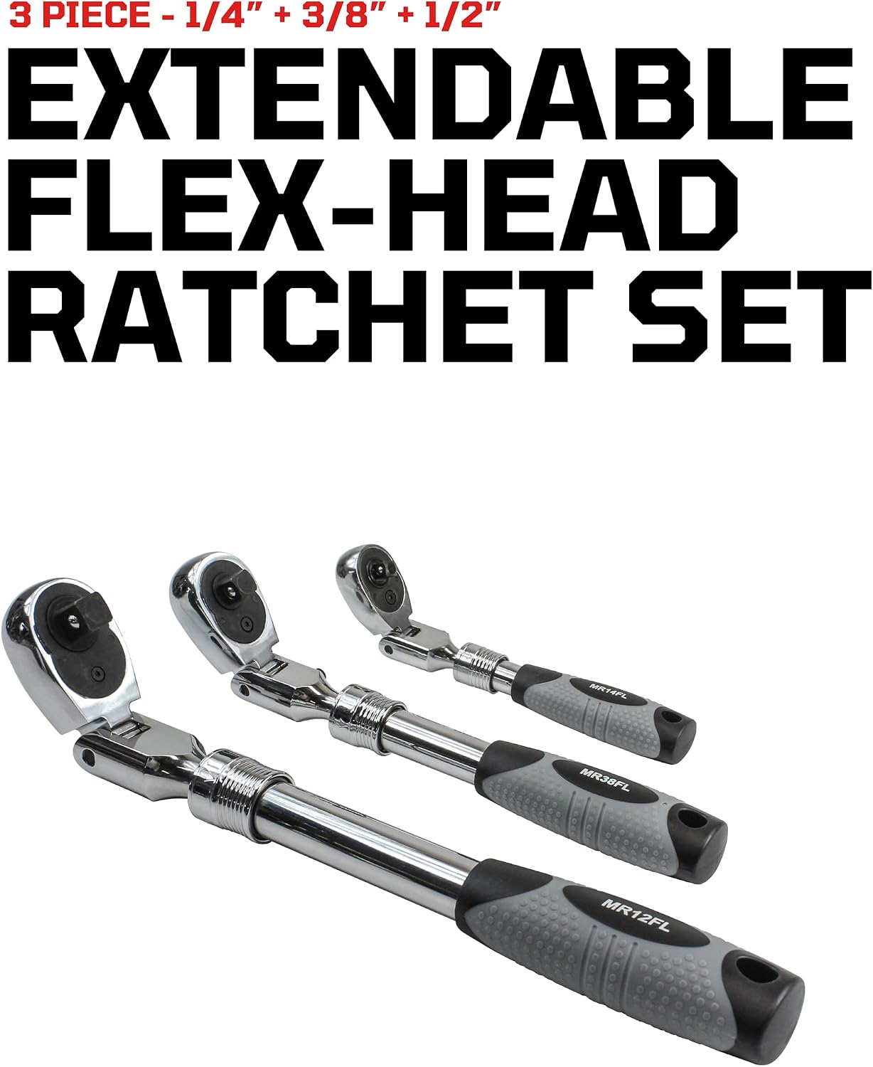 EZRED MR482FL 3-Piece Extendable Ratchet Set,Silver