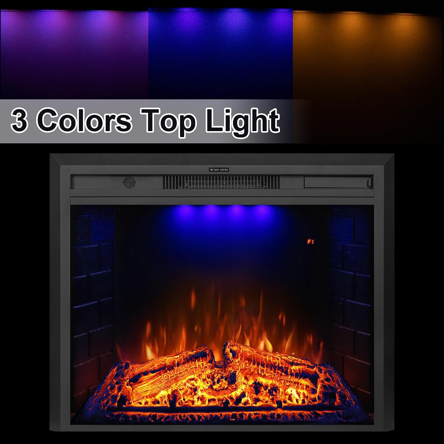 30 inch Electric Fireplace, Wall Fireplace Electric with Remote Control, Realistic Log and Crackling Sound, Overheating Protection and Timer, 750/1500W Black