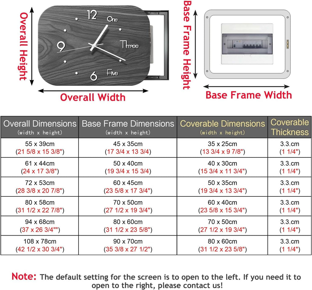Electrical Panel Cover Retro Electrical Panel Cover with Analog Clock, Sliding Fuse Box Cover with Aluminum Alloy Frame, Electric Meter Box Cover Artwork Decorative Wall(Black,WXH-55x39CM-21.7X15.4')