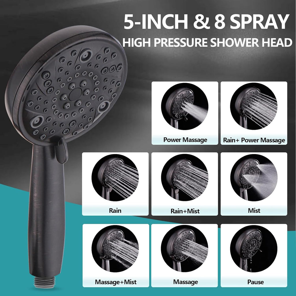 5' Dual Shower Faucet Compatible with Delta 13/14 Series Tub Trim Kit, High Pressure Round Rain Shower Head& Handheld Set Faucet, Oil Rubbed Bronze (Valve& Catridge Not Inclued)