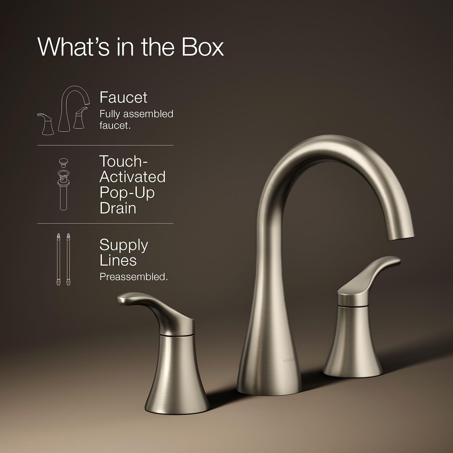 KOHLER K-27390-4-BN Simplice® Widespread Bathroom Sink Faucet, Bathroom Faucets with Two Lever Handles and Clicker Drain, 1.2 GPM, Vibrant Brushed Nickel