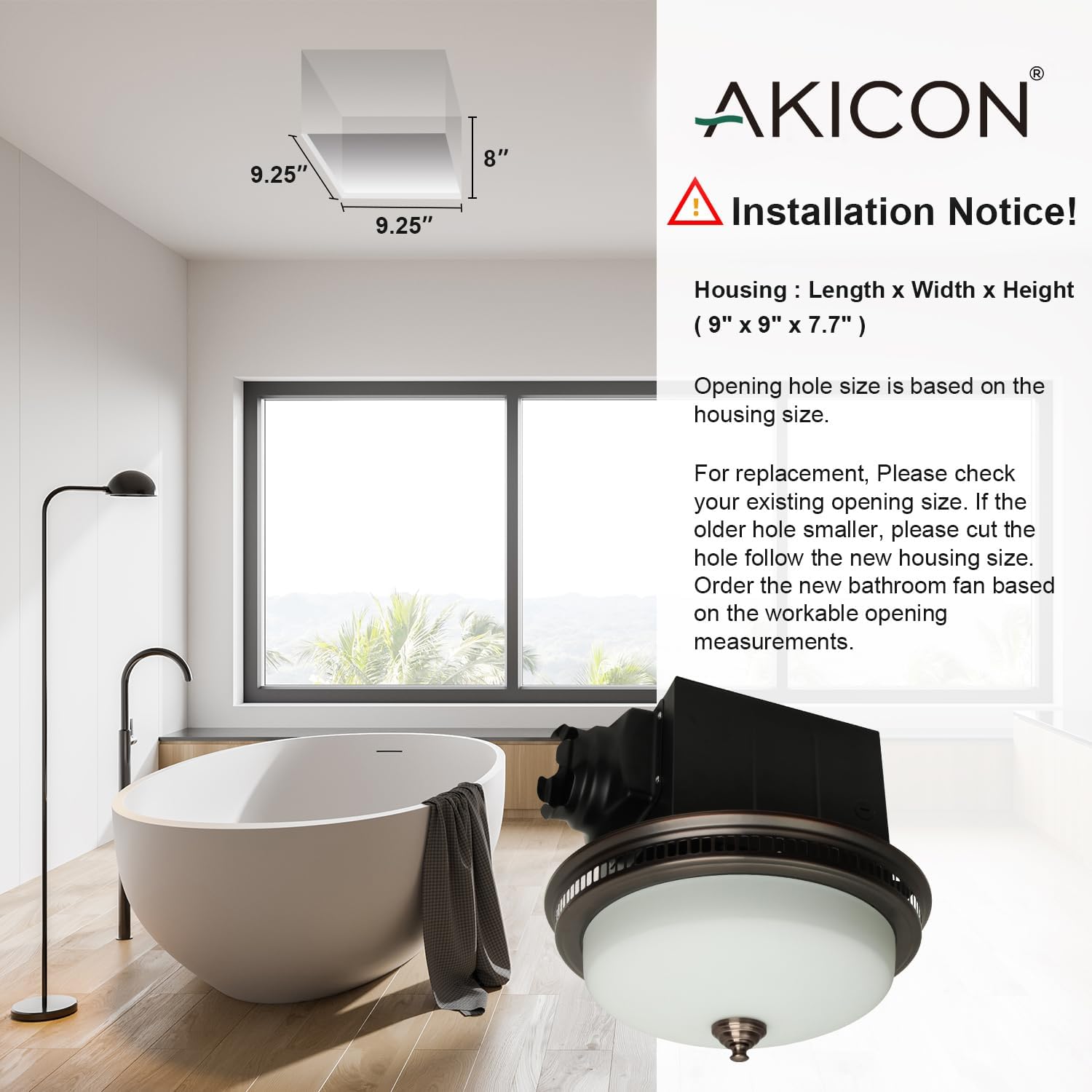 Akicon Bathroom Exhaust Fan with Light, Ultra Quiet 110 CFM 1.5 Sones Ventilation Exhaust Bathroom Fan Light Combo and Nightlight, 3 Years Warranty (Oil Rubbed Bronze)