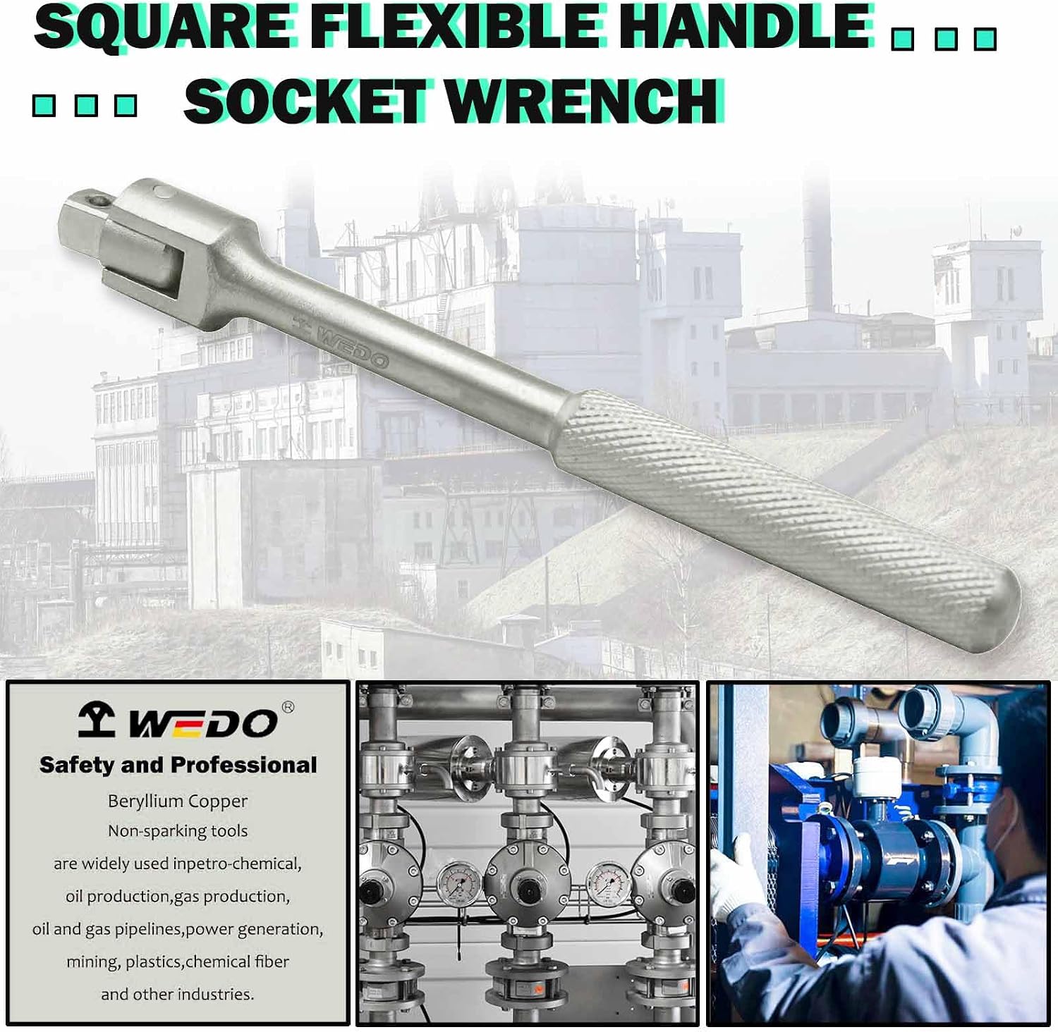WEDO 1/2' Drive Titanium Square Flexible Handle Socket wrench, Extension Breaker Bar, Breaker Bar, Length 250mm,Engraved Non-slip Handle, Driver Head Conversion is Convenient for Multi-angle Use