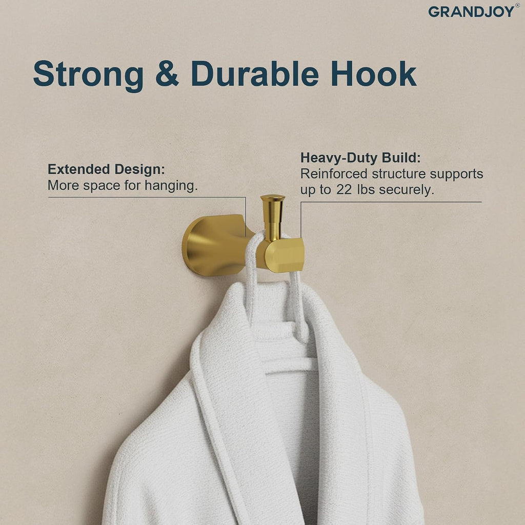 4-Piece Brushed Gold Bathroom Hardware Set, 304 Stainless Steel Rustproof Wall Mounted, 24 Inch Double Towel Rack, Towel Ring, Robe Hook, Toilet Paper Holder