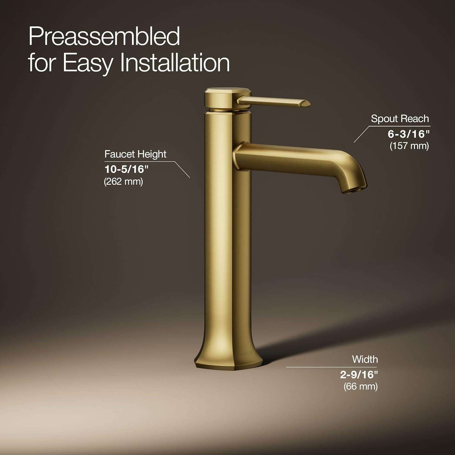 Kohler 27003-4-2MB Occasion® Tall Single-Handle Bathroom Sink Faucet, 1.2 gpm, Vibrant Brushed Moderne Brass