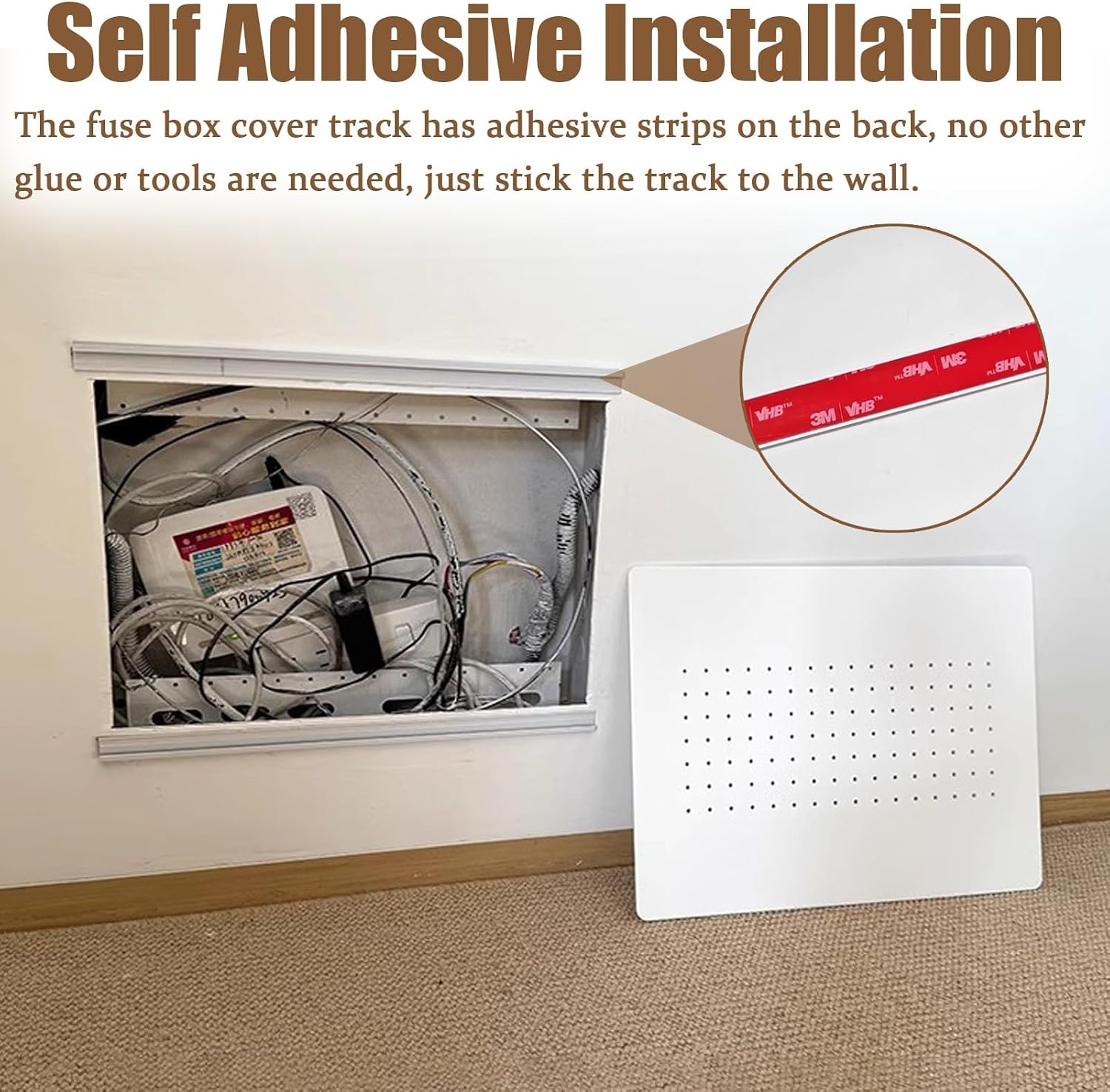 Electrical Panel Cover Sliding Breaker Box Cover with Self Adhesive Track, Extra Thin Electrical Panel Cover Decorative Wall, Safe Distribution Box Protective Lid(Gray A,60 x 50 cm/23.6 x 19.7 in)