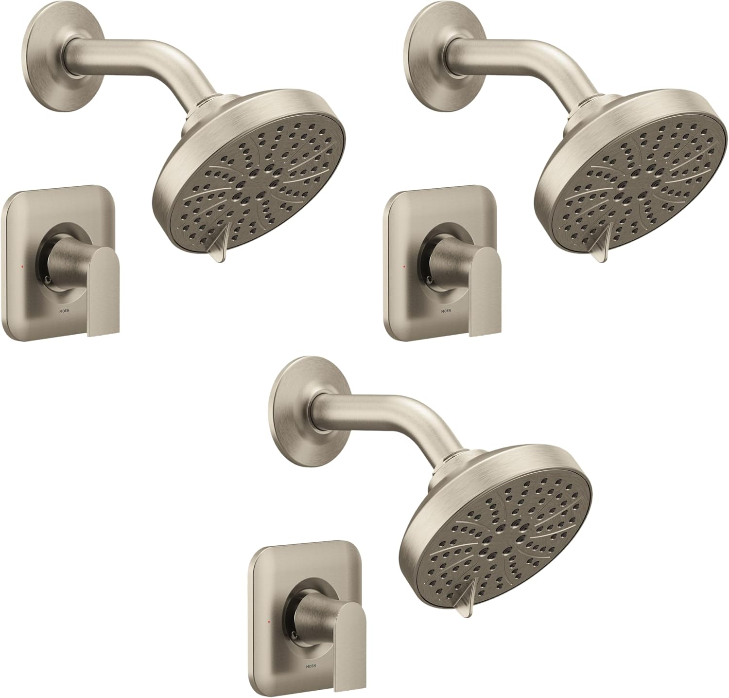 Moen Genta LX Brushed Nickel Pressure Balancing Eco-Performance Modern Shower Trim with Showerhead and Lever Handle, Posi-Temp Valve Required, T2472EPBN (Pack of 3)