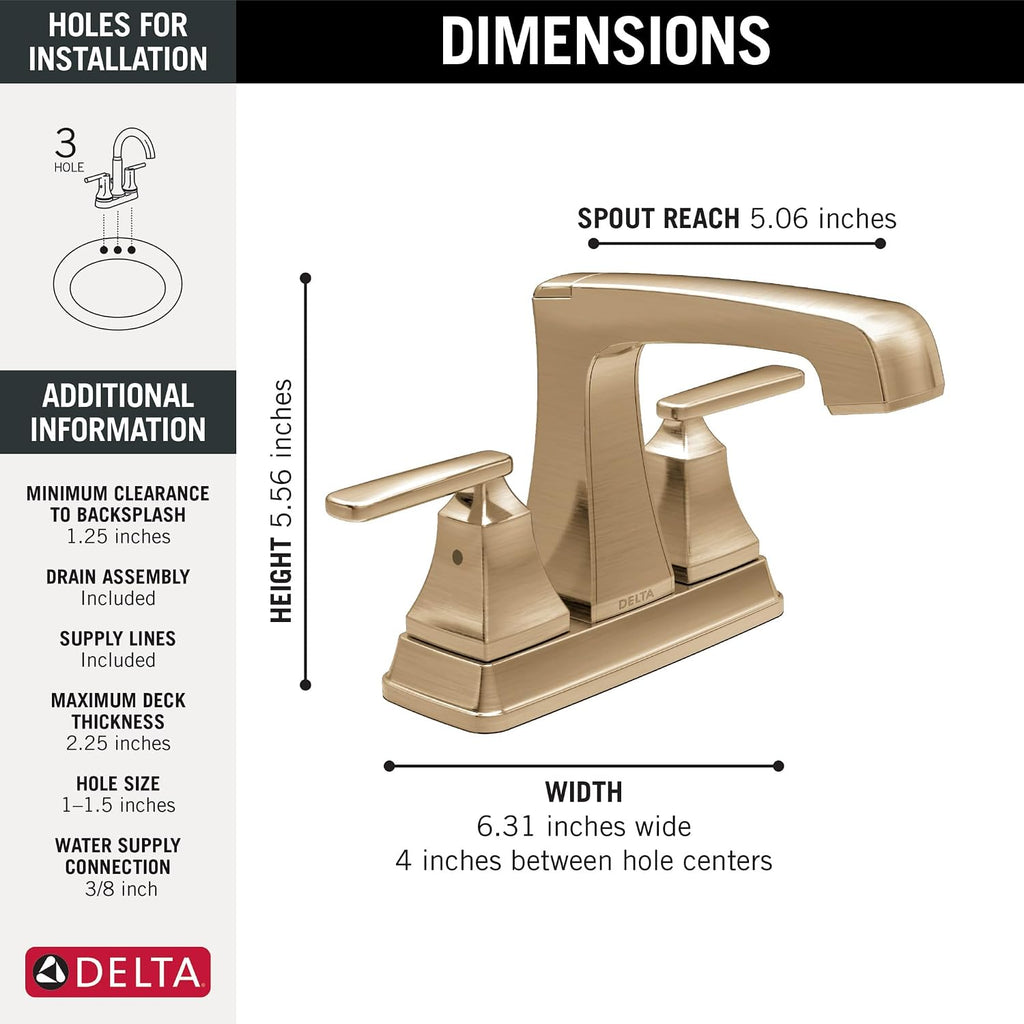 Delta Ashlyn Centerset Bathroom Faucet, Gold 3-Hole Bathroom Sink Faucet, Metal Push-Pop Drain Assembly, Champagne Bronze 2564-CZMPU-DST