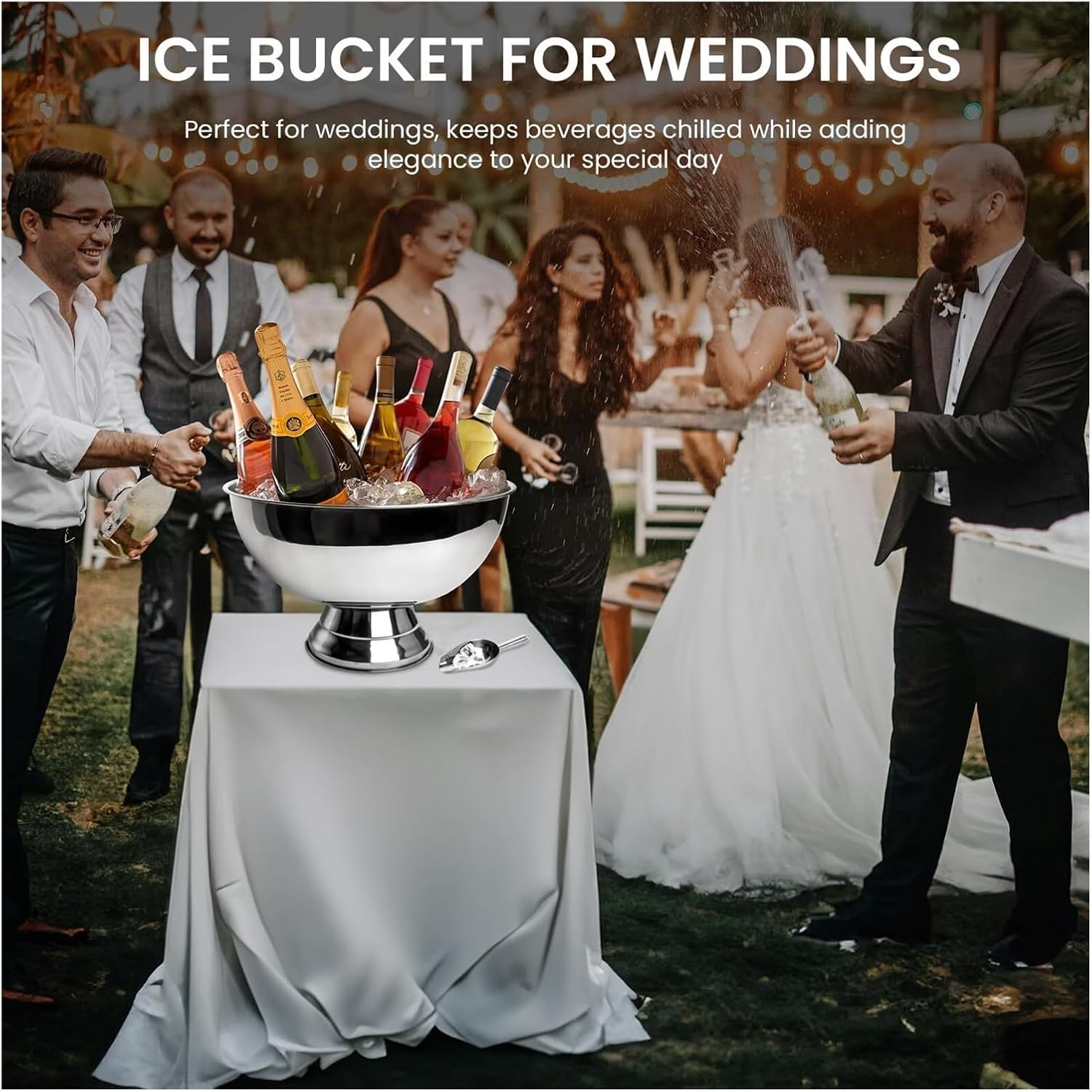 13.5L Stainless Steel Ice Bucket for Parties, Large Beverage Tub with Scoop, Insulated Drink Cooler for Weddings, Bars, and Outdoor Events