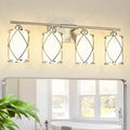 4-Light Brushed Nickel Bathroom Light Fixtures with Milk Frosted Glass, 29' Modern Bathroom Vanity Lighting Fixtures Over Mirror with Metal Cage, Wall Sconce Lights for Bath, E26, CH9176BNW-4W