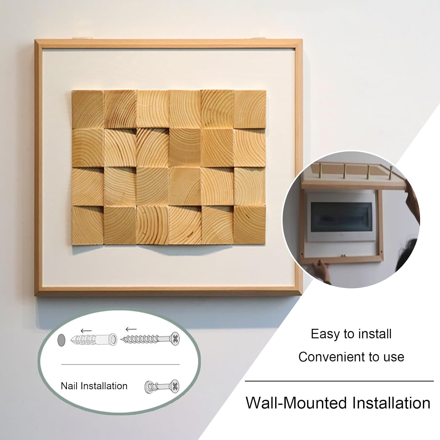 Decorative Electrical Panel Cover, Wall Mounted Electric Meter Box Cover, Wooden Wall Art Decorative, Meter Switch Box for Livingroom and Office(White,60 * 40cm/23.6 * 15.7in)