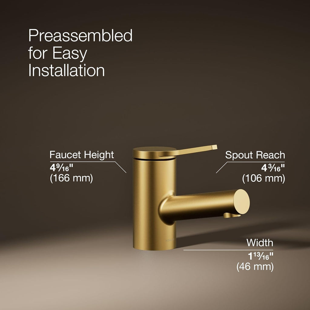 KOHLER K-33590-4K-2MB Elate® Short Single-Handle Bathroom Sink Faucet, Single-Handle Bathroom Faucets, 1.0 GPM, Vibrant Brushed Moderne Brass