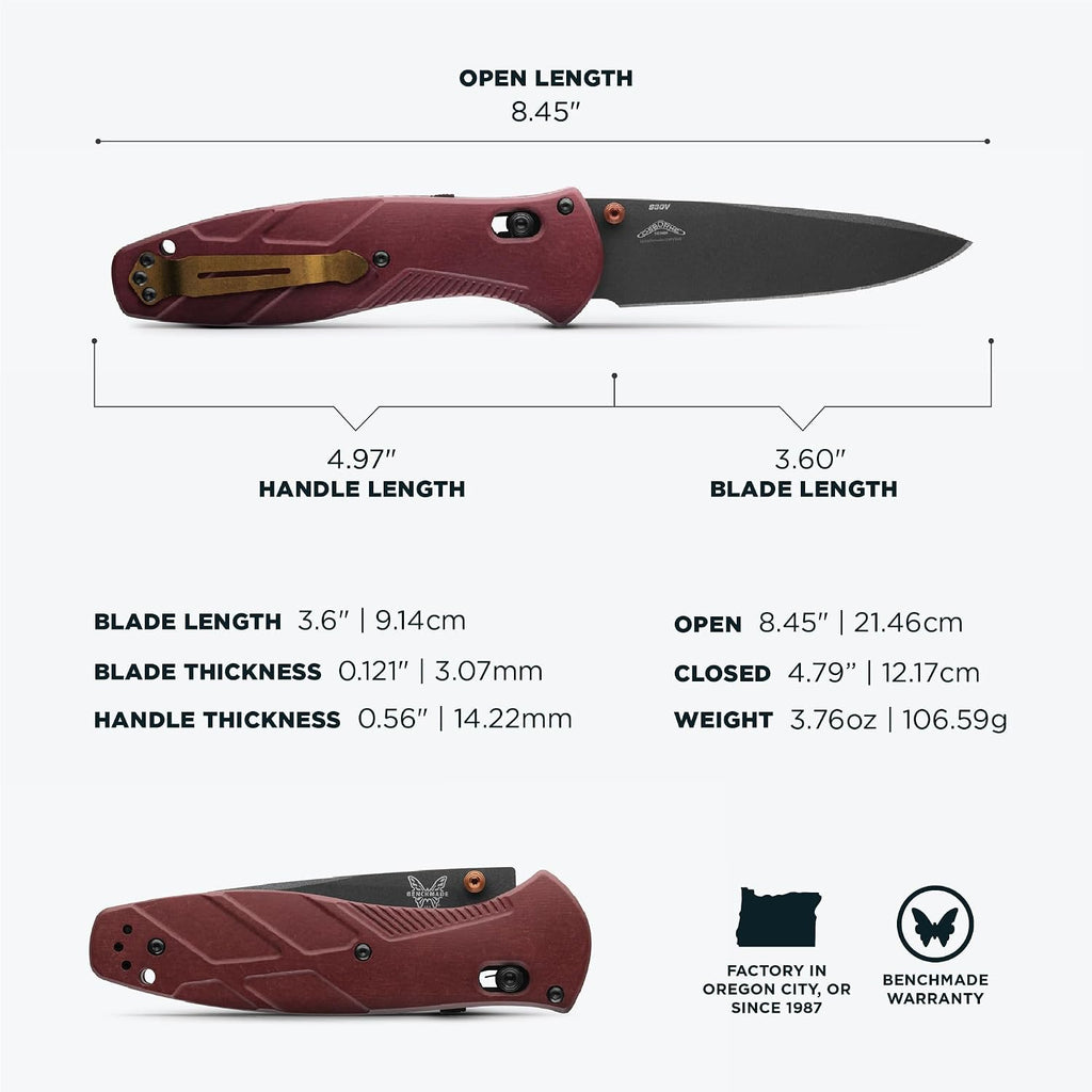 Benchmade - Barrage, Tactical, Every Day Knife, Plain Edge, Drop-Point Blade, Redstone Richlite Handle (581BK-04)
