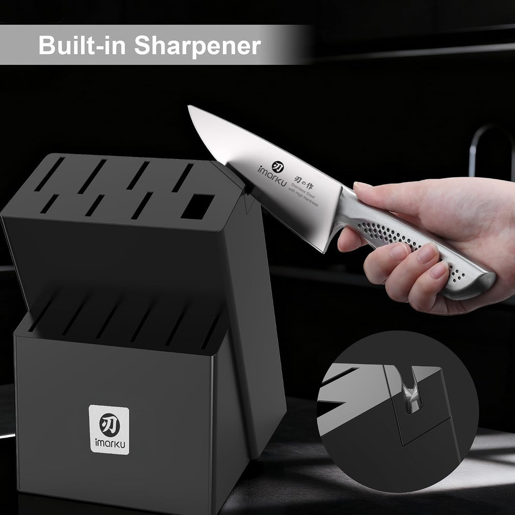 imarku 15-Piece Knife Set with Block, Sharp High Carbon Steel Knives, Built-in Sharpener for Easy Polishing, Ergonomic Non-Slip Comfort Grip, Dishwasher Safe, Durable Practical Tools Ideal for Cooks