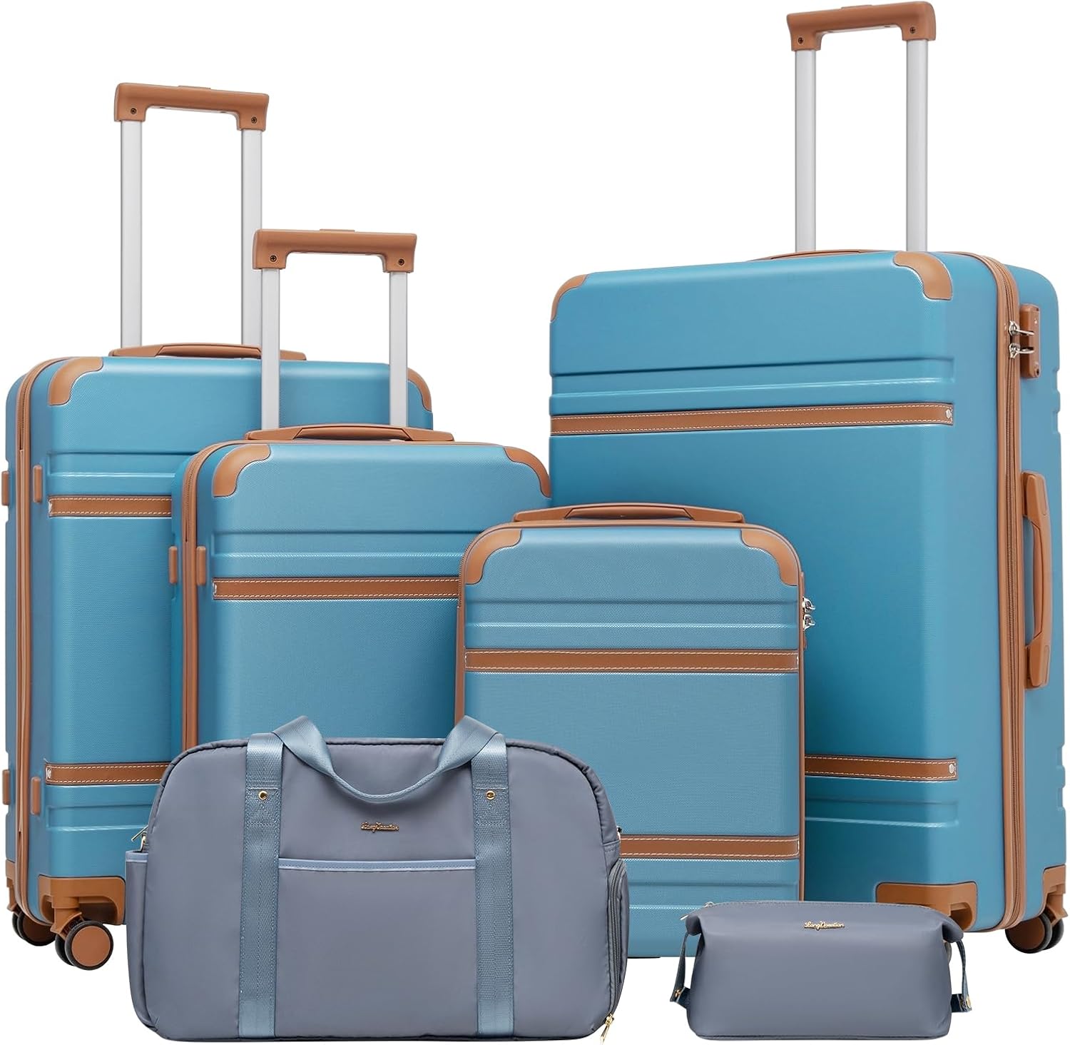 LONG VACATION Luggage Set 6 Piece Suitcase with Spinner Wheels, ABS+PC Hardshell Luggage with TSA Lock & YKK Zipper