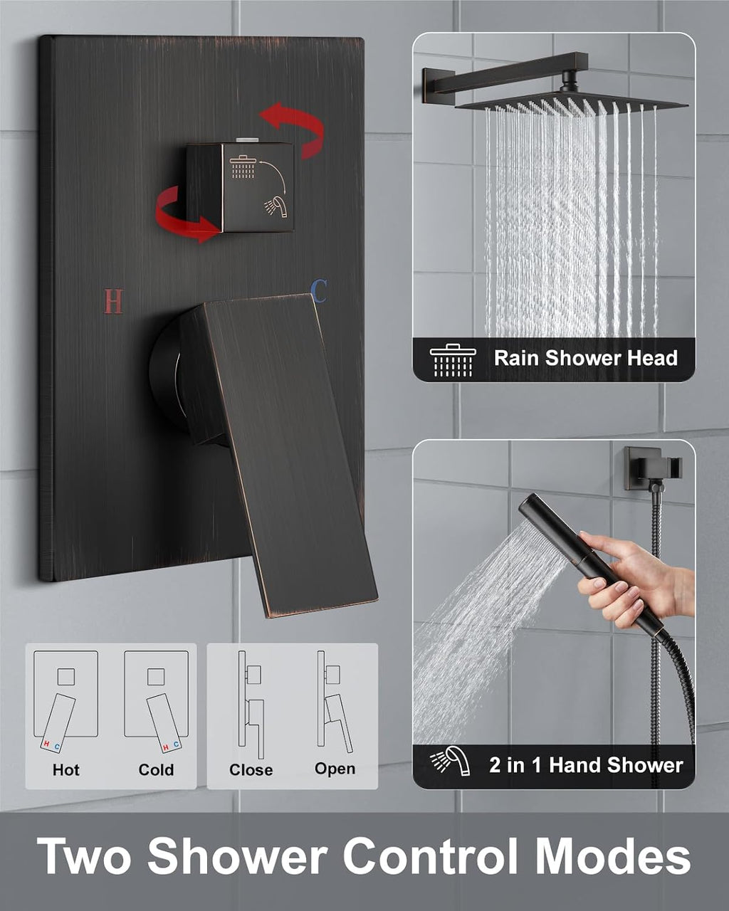 Aolemi Shower Faucet Set, High Pressure Shower System with 2-in-1 Handheld Sprayer, Wall Mount Fixture Combo with Rough-in Valve, 12 Inch Shower Head, Oil Rubbed Bronze