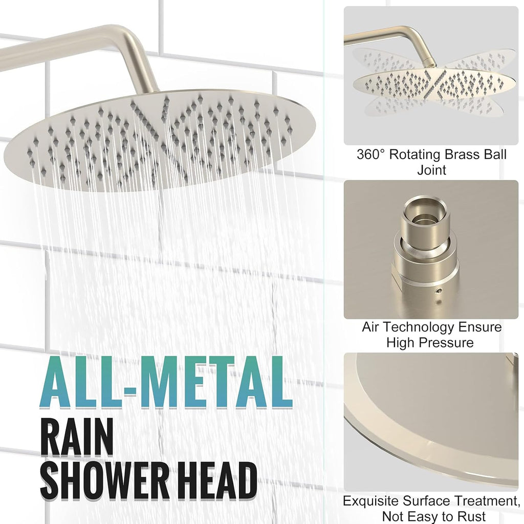SR SUN RISE Shower Faucet - 12 Inch Multifunctional High Pressure Shower Head System with Handheld Shower Head Fixtures - Valve Included - Brushed Nickel