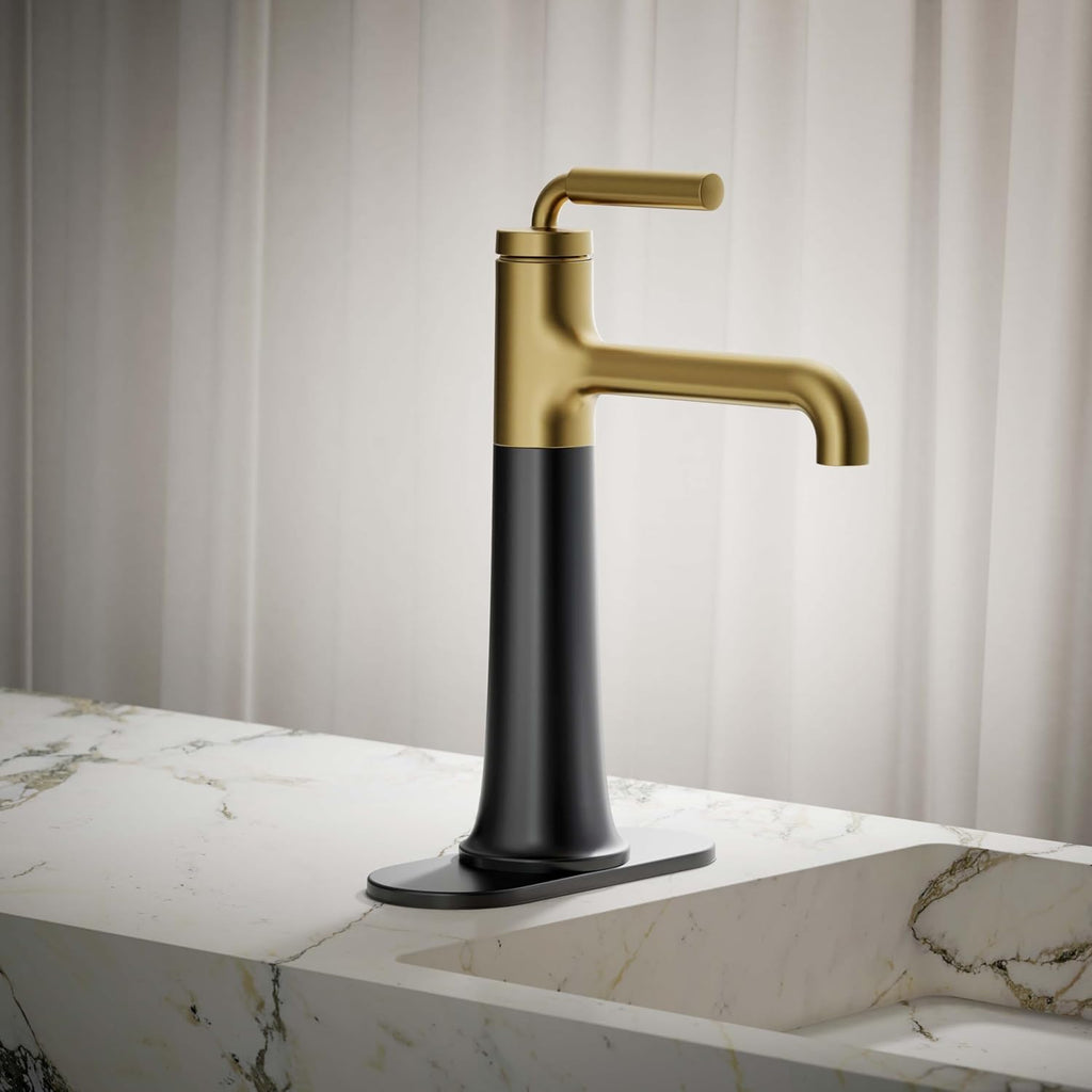 KOHLER 26437-4N-BMB Tone K-26437-4N-BMBTONE Tall Single Control Bathroom FCT, Matte Black with Moderne Brass