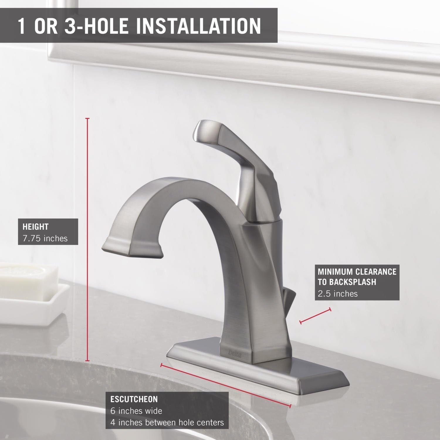 Delta Faucet Dryden Single Hole Bathroom Faucet Brushed Nickel, Single Handle Bathroom Faucet, Diamond Seal Technology, Metal Drain Assembly, Stainless 551-SS-DST