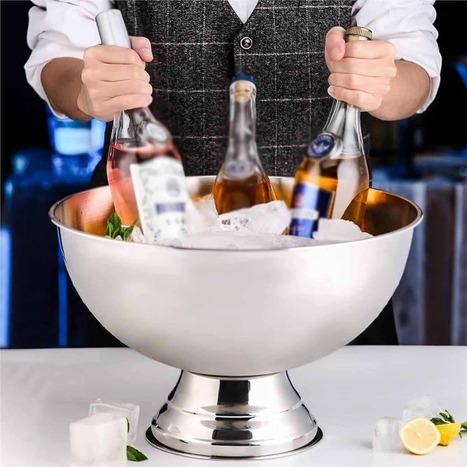 Ice Buckets for Parties, Beverage Tub/Ice Bucket Champagne Buckets for Business and Family Party(Silver)