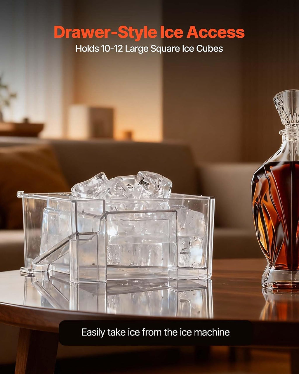 VEVOR 1.6' Clear Ice Cube Maker, 3 Square Ice Ready in 25–35 Mins, 108 Pcs/Day, 24H Timer Ice Maker Countertop for Cocktails, Whiskey & Bourbon
