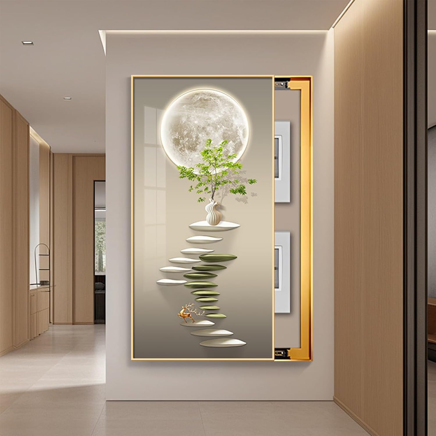 JHDXL Breaker Box Cover, Decorative Fuse Box Cover Cabinet, Poster Decorative Mural, Gold Frame Design, Various Styles Available(Gold1,70 * 140cm/27.6 * 55.1in)