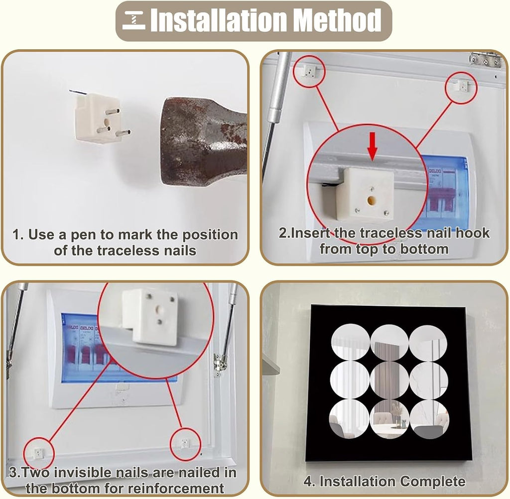 Square Breaker Box Cover with Flip-Top Lid, Decorative Wall Fuse Box Cover for Replacement, Gold Plastic Meter Box Cover with Mirror & Traceless Nails(50x50cm(19 3/4x19 3/4'))