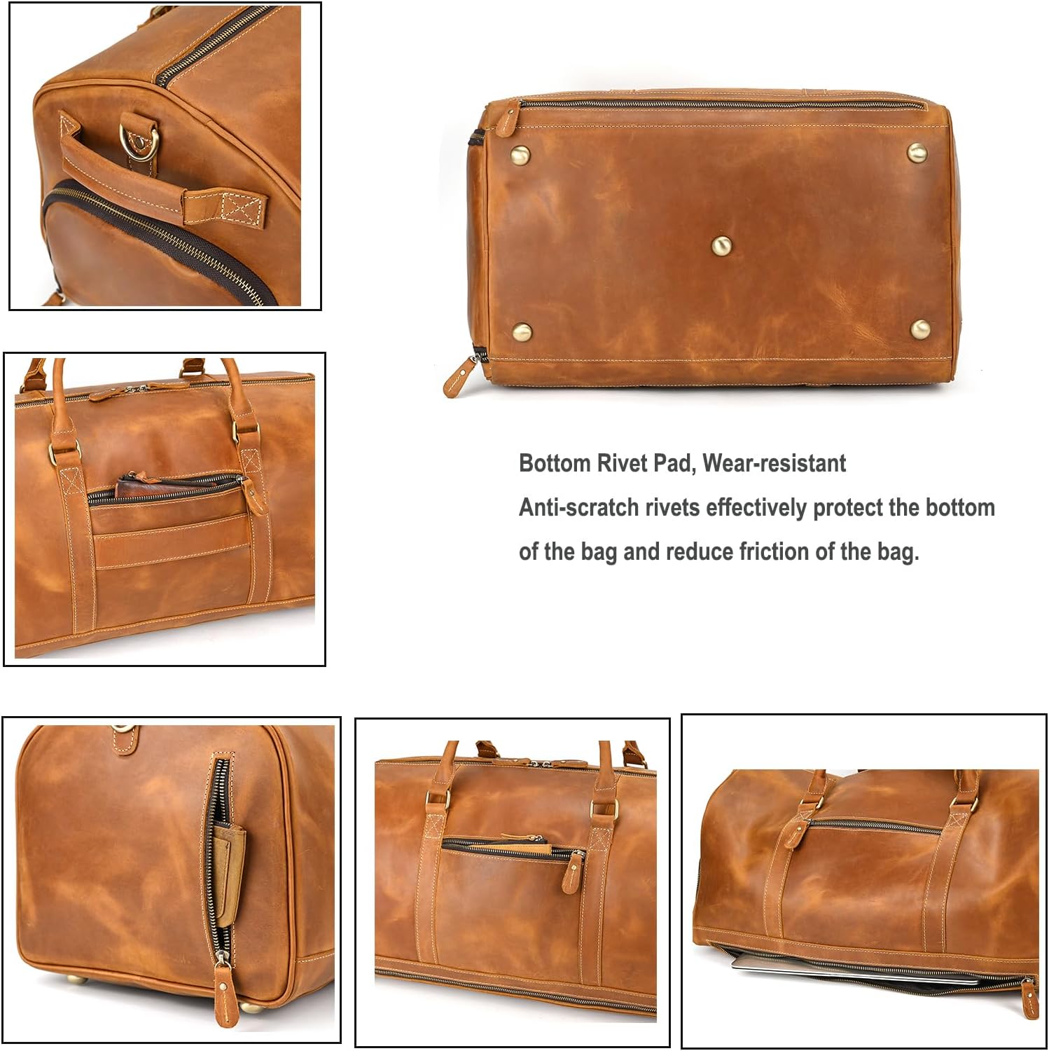LUUFAN Full-grain Leather Travel Bag Large Capacity Duffel Luggage Bag with Shoe Compartment, Men Weekend Overnight Bag for Business Holiday Trip, Light Brown