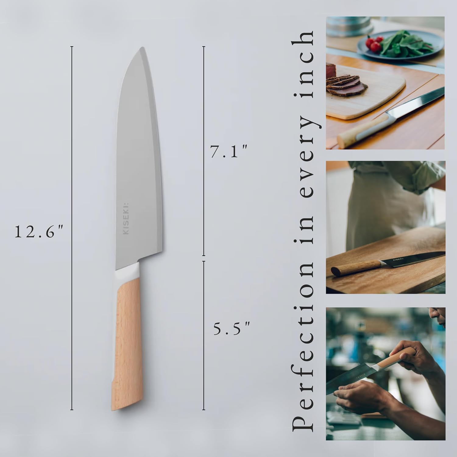 KISEKI: 7.1 Inch Santoku Japanese Chef's Knife, 1.2 mm Tungsten Carbide Alloy Blade, Ergonomic Beech Wood Handle, Rust Resistant, Made in Japan