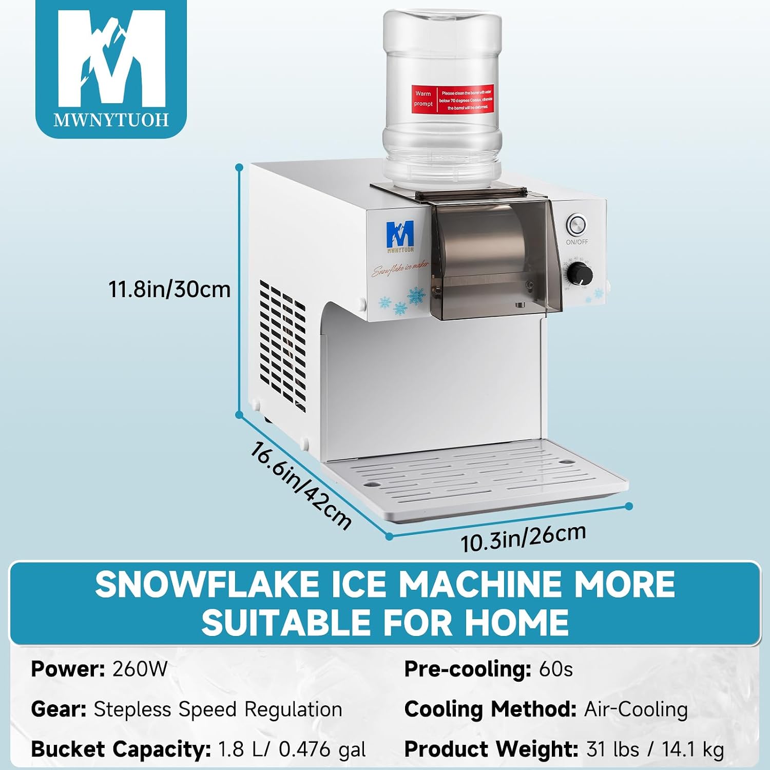 Snowflake Ice Machine,260W Shaved Ice Machine for Snowflake, Rapid Cooling, Food-Grade Stainless Steel Material, Snowflake Ice Maker for Kids/Homemade Ice Cream,Suitable for Party＆Homemade