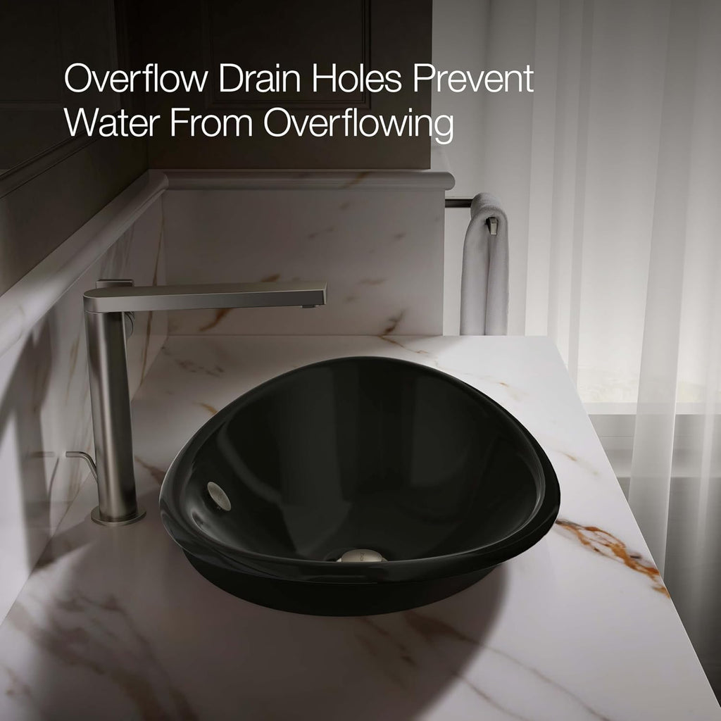 KOHLER K-5403-P5-7 Iron Plains Wading Pool Oval Bathroom Sink with Iron Black Painted Underside, Black Black