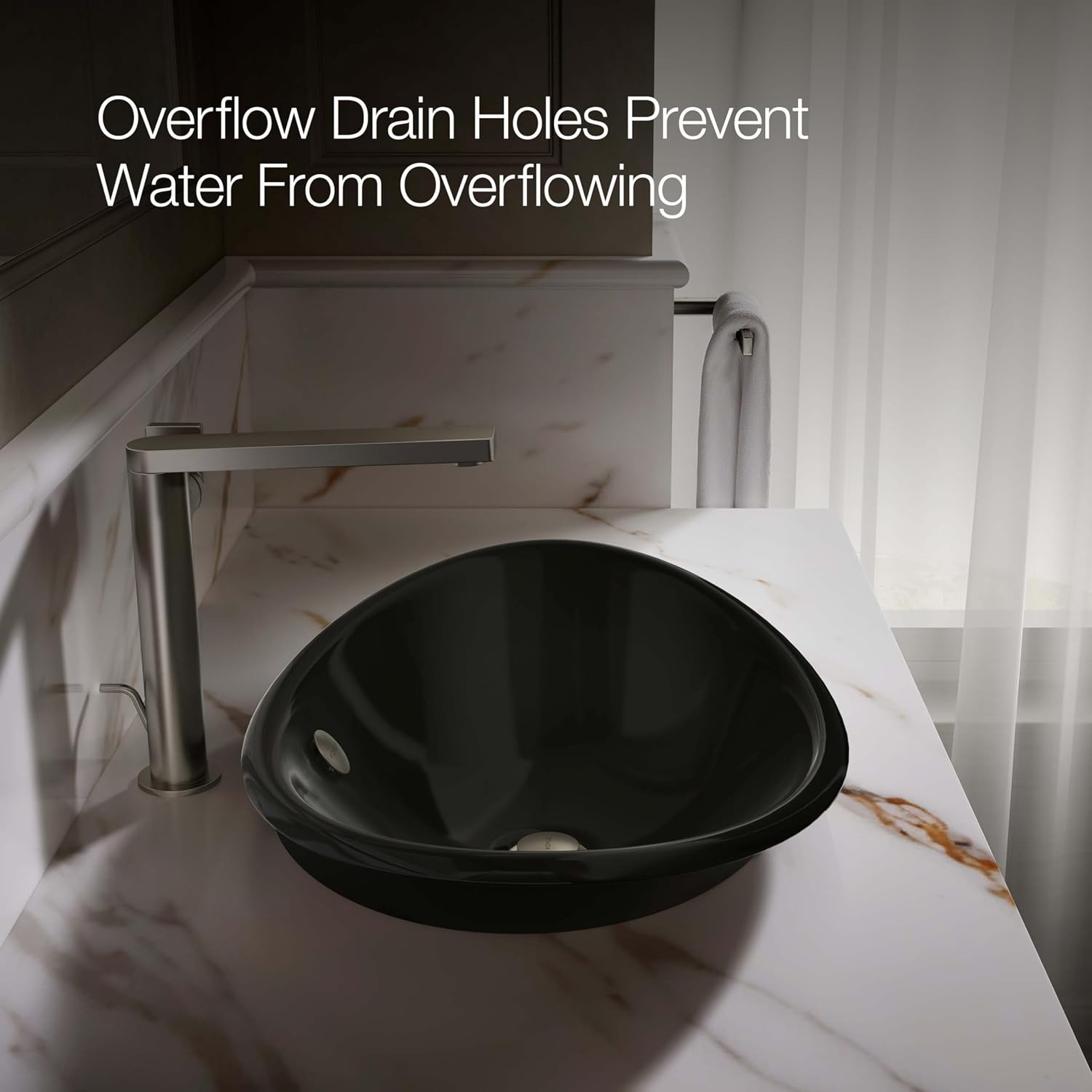 KOHLER K-5403-P5-7 Iron Plains Wading Pool Oval Bathroom Sink with Iron Black Painted Underside, Black Black