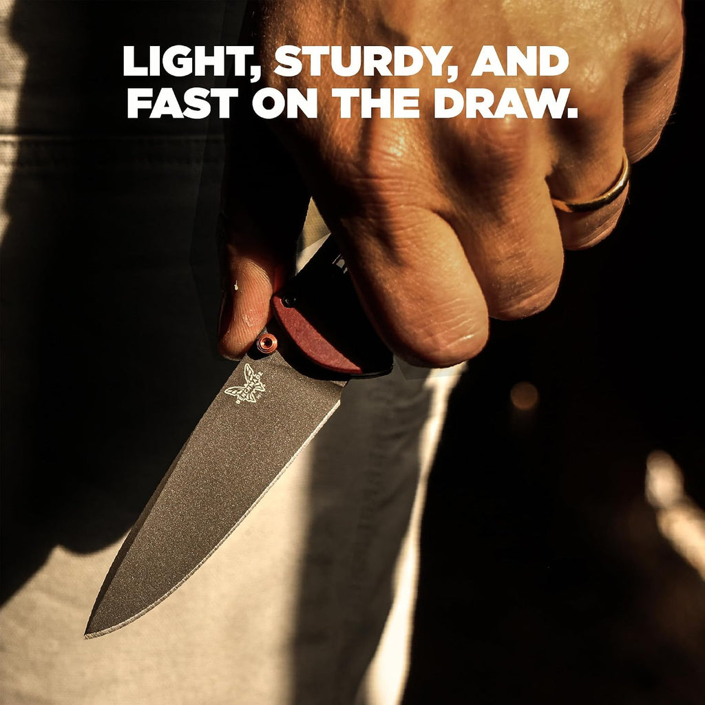 Benchmade - Barrage, Tactical, Every Day Knife, Plain Edge, Drop-Point Blade, Redstone Richlite Handle (581BK-04)