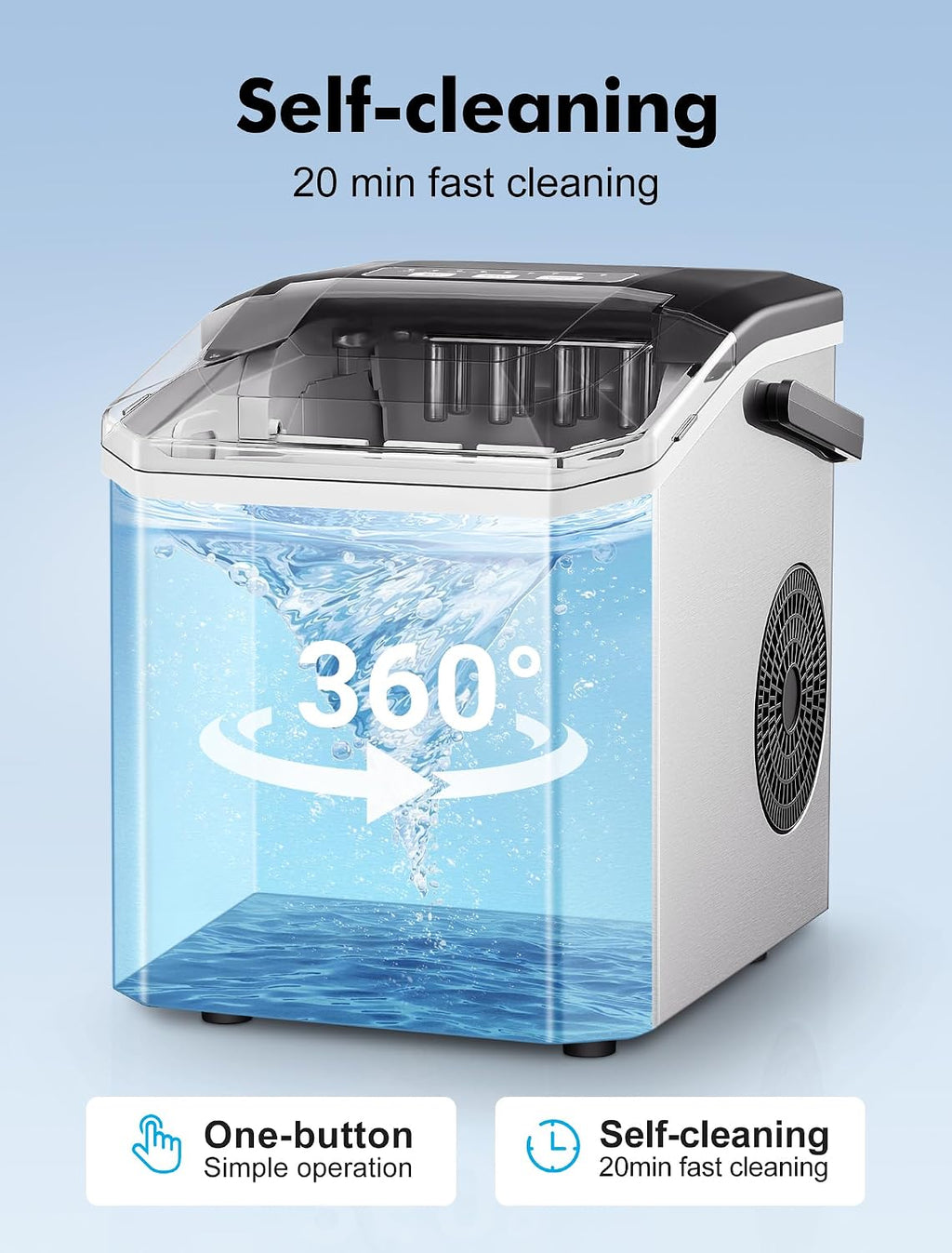 Ice Maker Countertop, Portable Ice Machine with Carry Handle, Self-Cleaning Ice Makers with Basket and Scoop, 9 Ice Cubes in 6 Mins, 26 lbs per Day, 5 Sizes of Bullet Ice for Home Party Camping RV