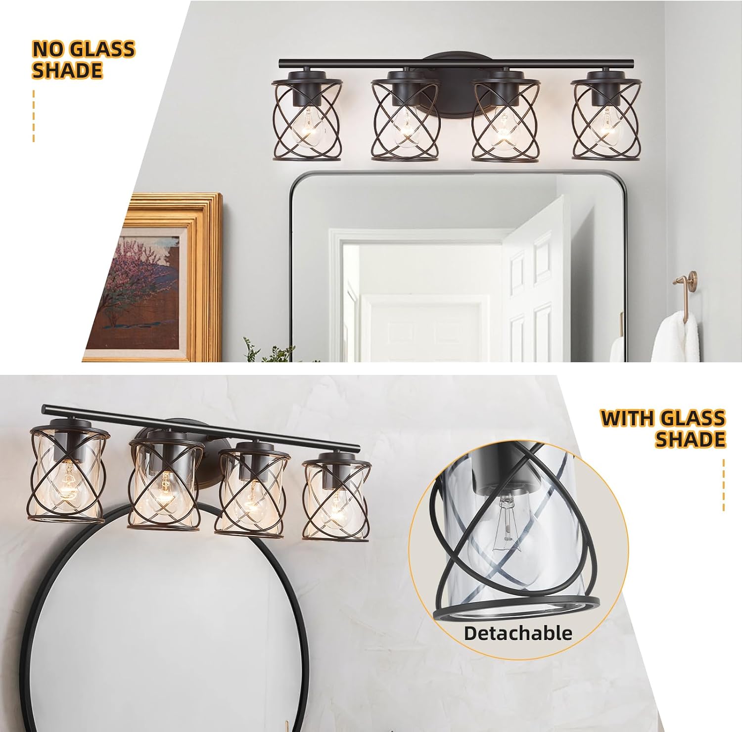 mavcadonf 4-Lights Bathroom Vanity Lights, Bathroom Light Fixtures Over Mirror, Matte Black Vanity Light, Farmhouse Wall Lights with Clear Glass Shade, Bathroom Wall Lamp for Mirror Kitchen Bedroom