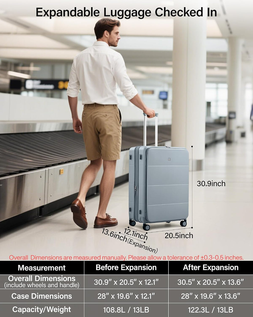 MILADA 28 Inch Large Checked Luggage, Expandable Hardshell Suitcase with 360° Spinner Wheels & TSA Lock, Durable Extra Large Rolling Trunk for Travel, International Vacation, Grey