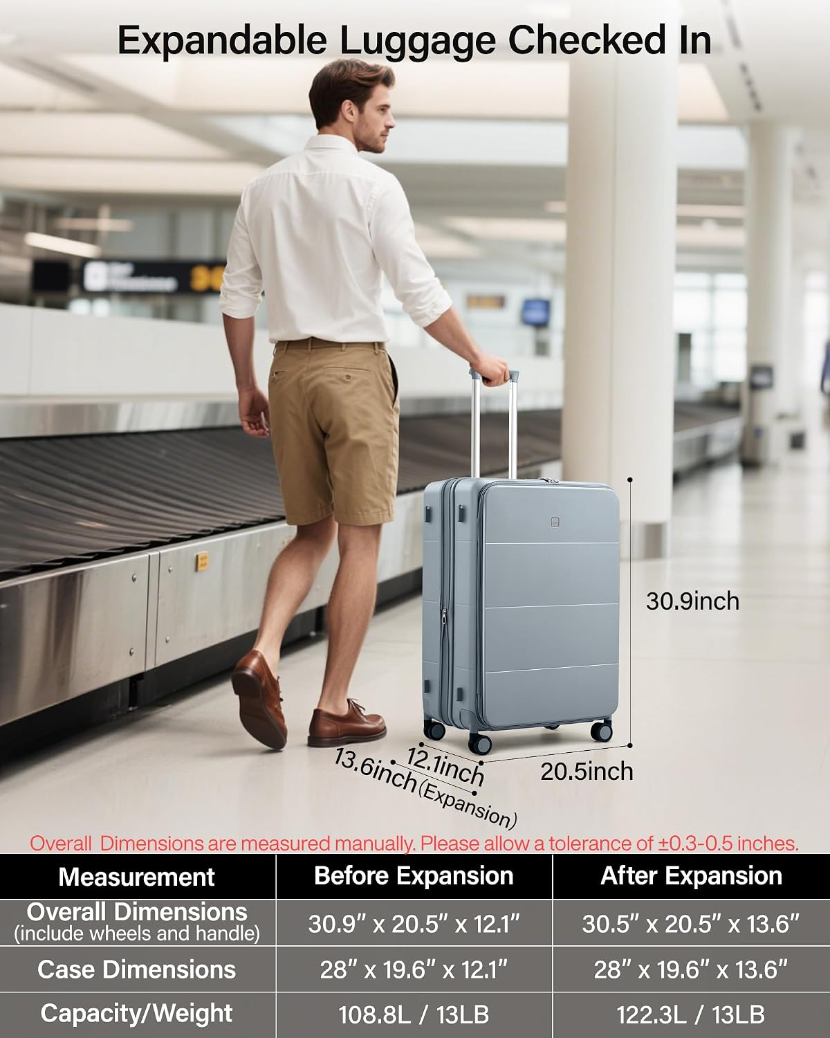 MILADA 28 Inch Large Checked Luggage, Expandable Hardshell Suitcase with 360° Spinner Wheels & TSA Lock, Durable Extra Large Rolling Trunk for Travel, International Vacation, Grey