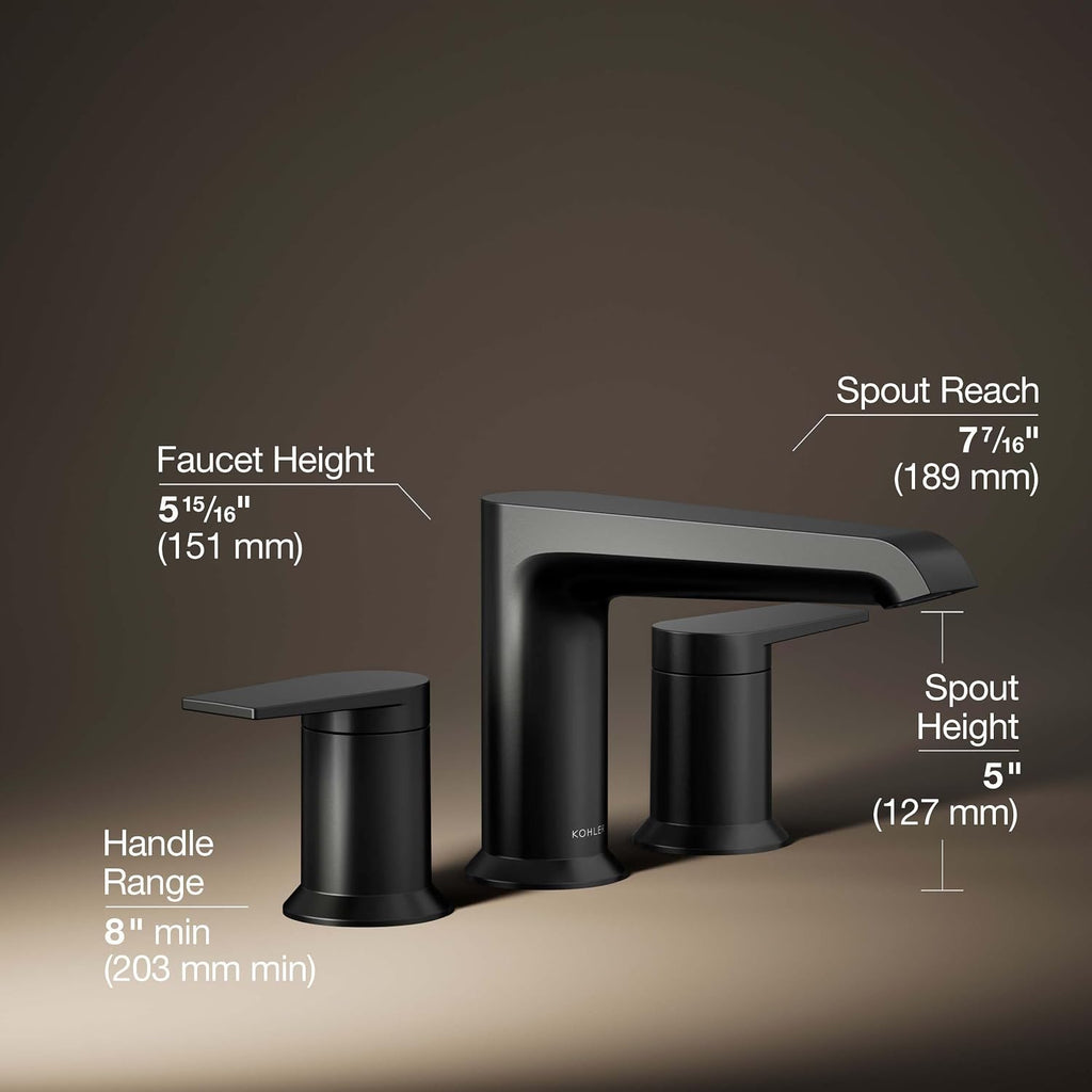 KOHLER K-T25740-4-BL Hint Two-Handle Deck-Mount Bath Faucet Trim, 10.0 GPM, Minimalist Design, Corrosion Resistant, Matte Black