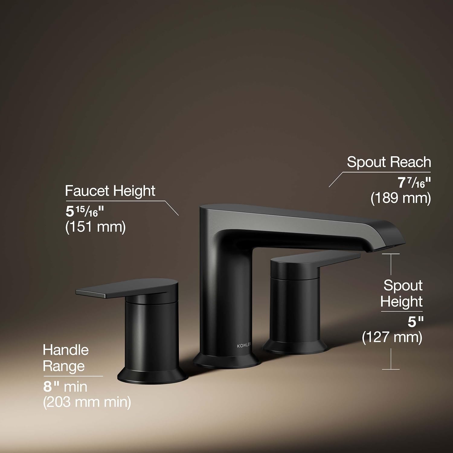 KOHLER K-T25740-4-BL Hint Two-Handle Deck-Mount Bath Faucet Trim, 10.0 GPM, Minimalist Design, Corrosion Resistant, Matte Black