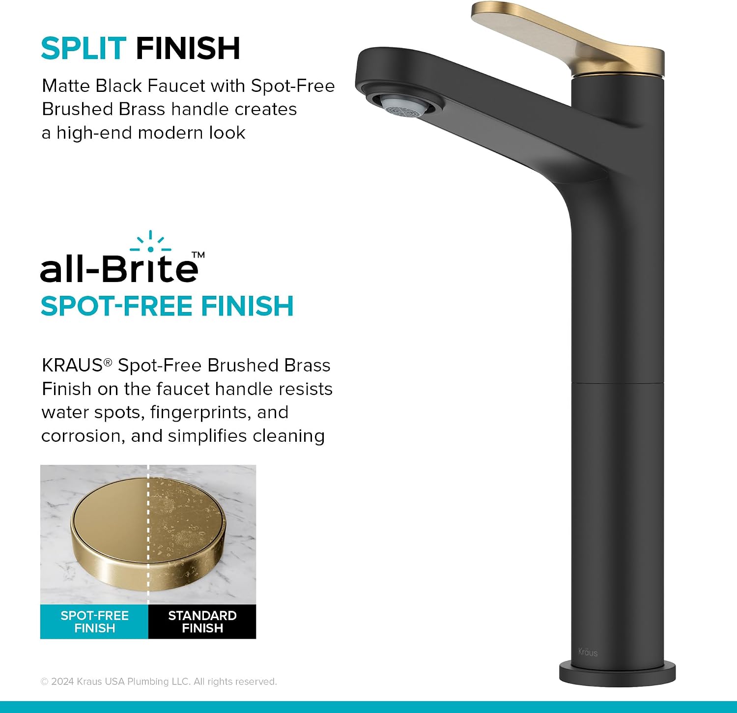 KRAUS Indy Bathroom Faucet for Vessel Sink in Spot-Free Brushed Brass/Matte Black with Single Handle, Pop Up Drain and Supply Lines, KVF-1410SFBBMB