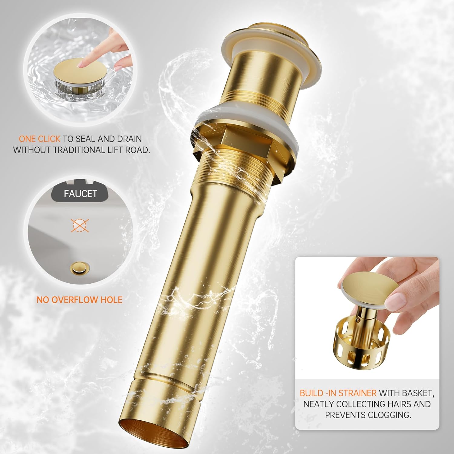 Phiestina Brushed Gold Tall Bathroom Vessel Sink Faucet 2 Pack, Single Hole Single Handle Waterfall Above Countertop Sink Bathroom Faucet, with Pop Up Drain,Water Supply Line, NS-SF01-V-BG-2pack