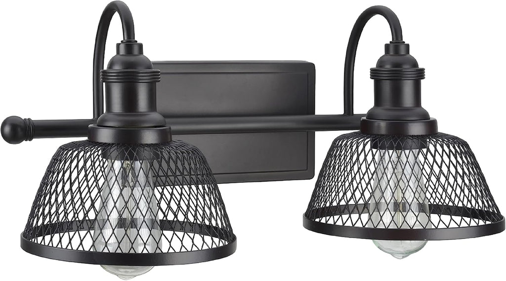 Aspen Creative 62094, Two-Light Metal Bathroom Vanity Wall Light Fixture, 17' Wide, Transitional Design in Bronze with Metal Mesh Shade