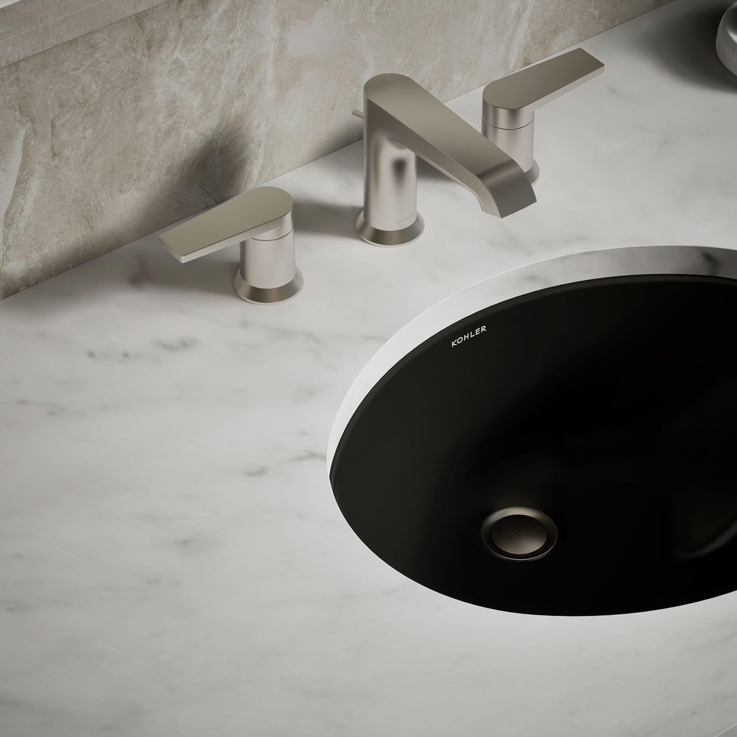 KOHLER K-2209-7 Caxton 17' Oval Undermount Bathroom Sink, Oval Basin, Overflow Drain, No Faucet Holes, Black Black