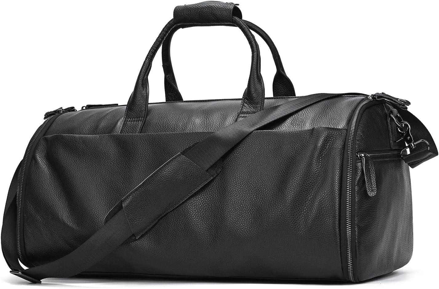 LUUFAN Genuine Leather Garment Bag Large Capacity Travel Bag Business Suit Carrier Bag with Shoe Compartment, Men Women Duffel Bags for Overnight Gym Sports Weekend, Black