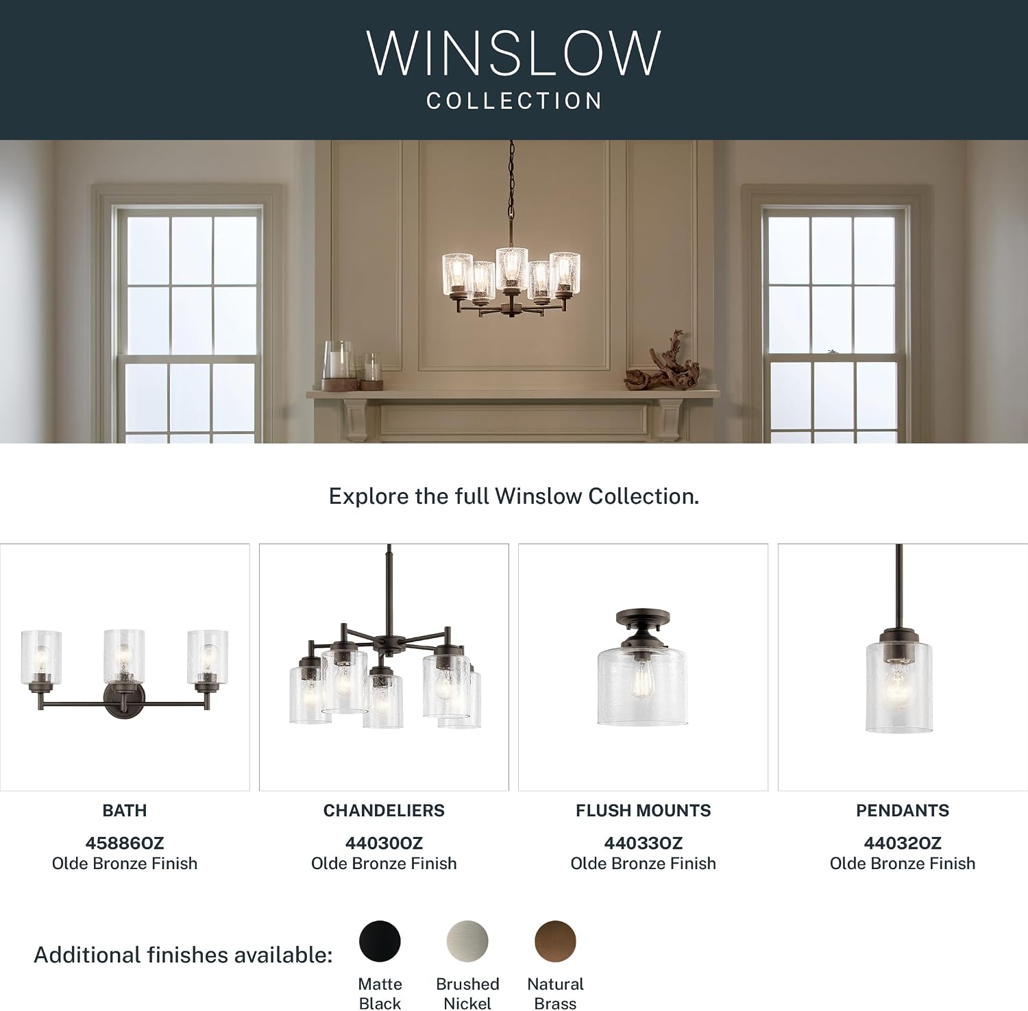 Kichler Winslow 30' Vanity Light in Olde Bronze®, 4-Light Transitional Bathroom Light with Clear Seeded Glass. (30' W x 9.25' H), 45887OZ